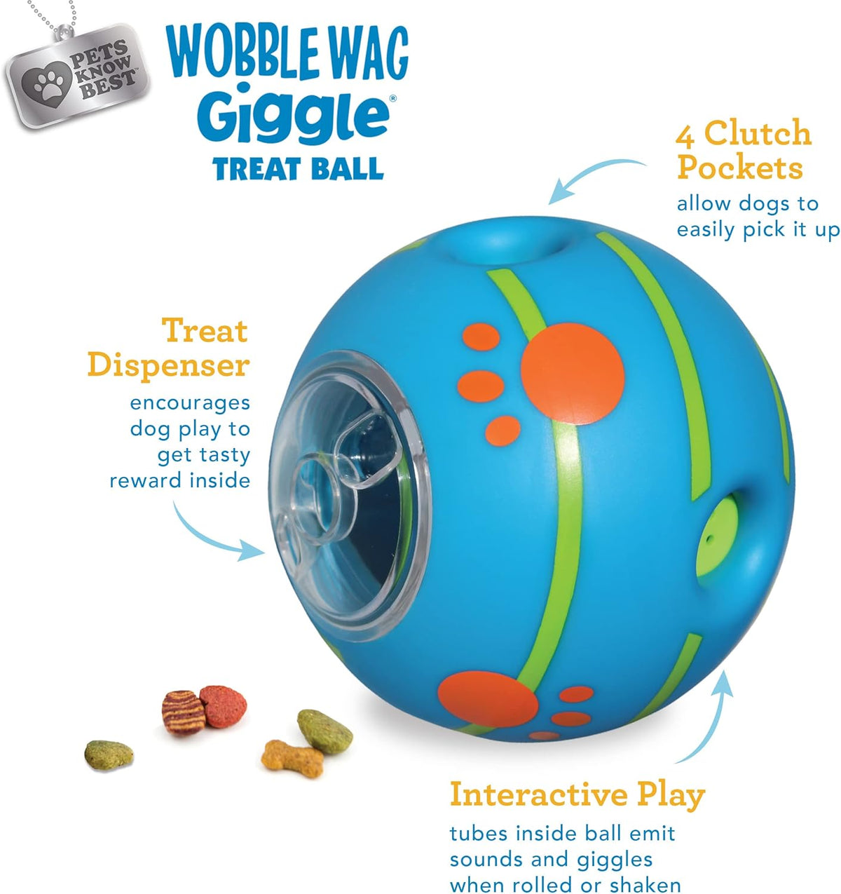 Wobble Wag Giggle Treat Ball- Interactive Dog Toy & Treat Dispenser, Fun Giggle Sounds When Rolled