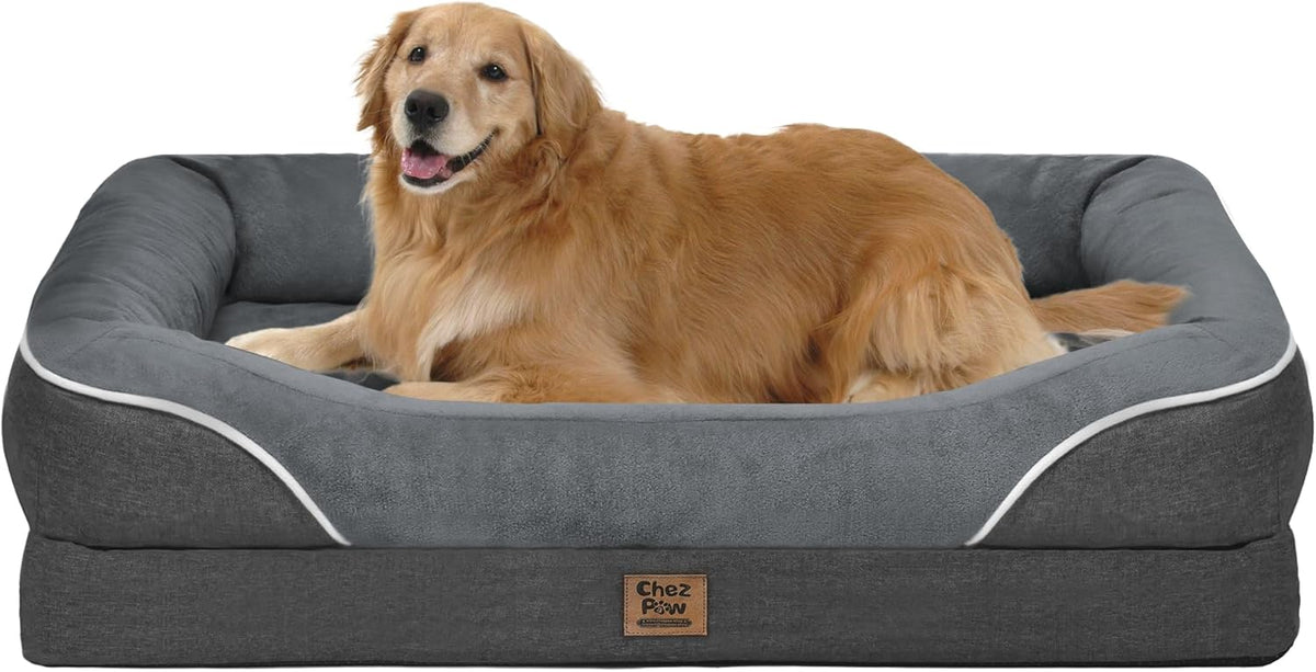 Washable Orthopedic Large Dog Bed - Removable Orthopedic Foam Dogs Beds with Bolsters Waterproof