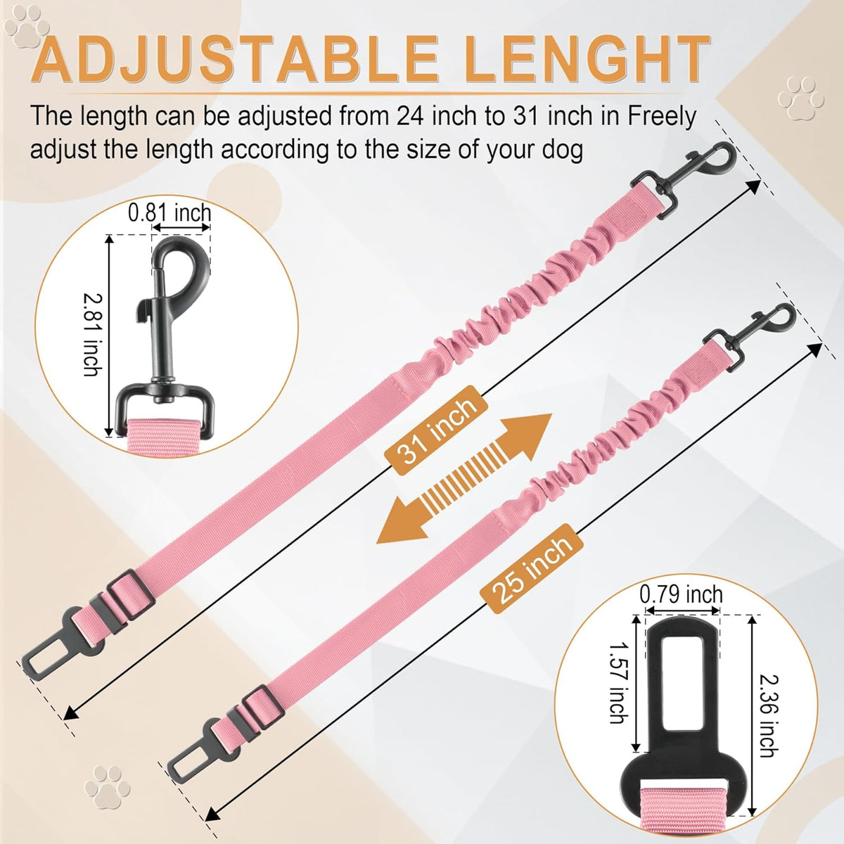 LivTee Dog Seat Belt for Car, Retractable Pet Safety Harness, Adjustable Nylon Dog Seatbelt Leash