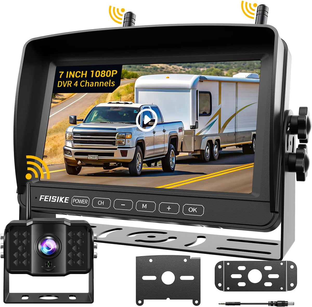 RV Backup Camera Wireless with 7" 1080P Monitor, for Furrion Pre-Wired RV, 4-Channel Split Screen