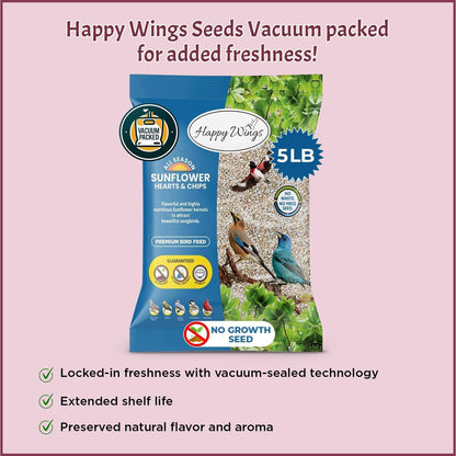 Sunflower Hearts & Chips - Sunflower Kernels and Chips Bird Food - 5 Lb No Mess, No Waste I No Grow