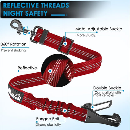 Lukovee Dog Seatbelt Leash for Cars, 2 Pack Pet Safety Seat Belt with Adjustable Buckle &