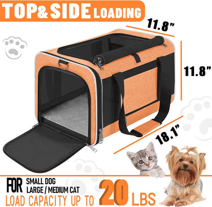 Large Cat Carry Bag, Soft Shell Shih-Tzu Pet Transport Crate, 18x12x12 Top Opening Maltese-Dog