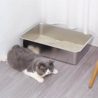Stainless Steel Cat Litter Box 2 Pack,XL Metal Litter Box for Big Cats, Cat LitterBox Metal Pet