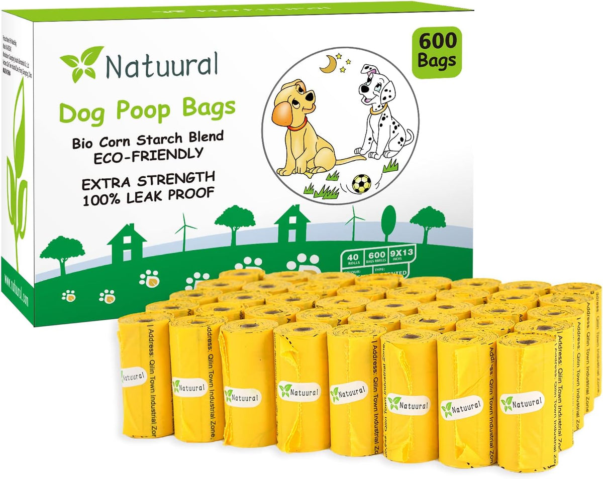 Dog Poop Bags Rolls-600 Counts, 40Rolls, Biodegradable Poop Bags Made of Cornstarch, 100% Leak
