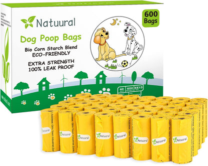 Dog Poop Bags Rolls-600 Counts, 40Rolls, Biodegradable Poop Bags Made of Cornstarch, 100% Leak