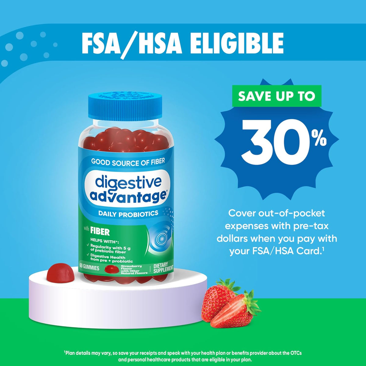 Digestive Advantage Prebiotic Fiber Gummies + Probiotics for Gut Health, 5g Prebiotic Fiber Plus 1