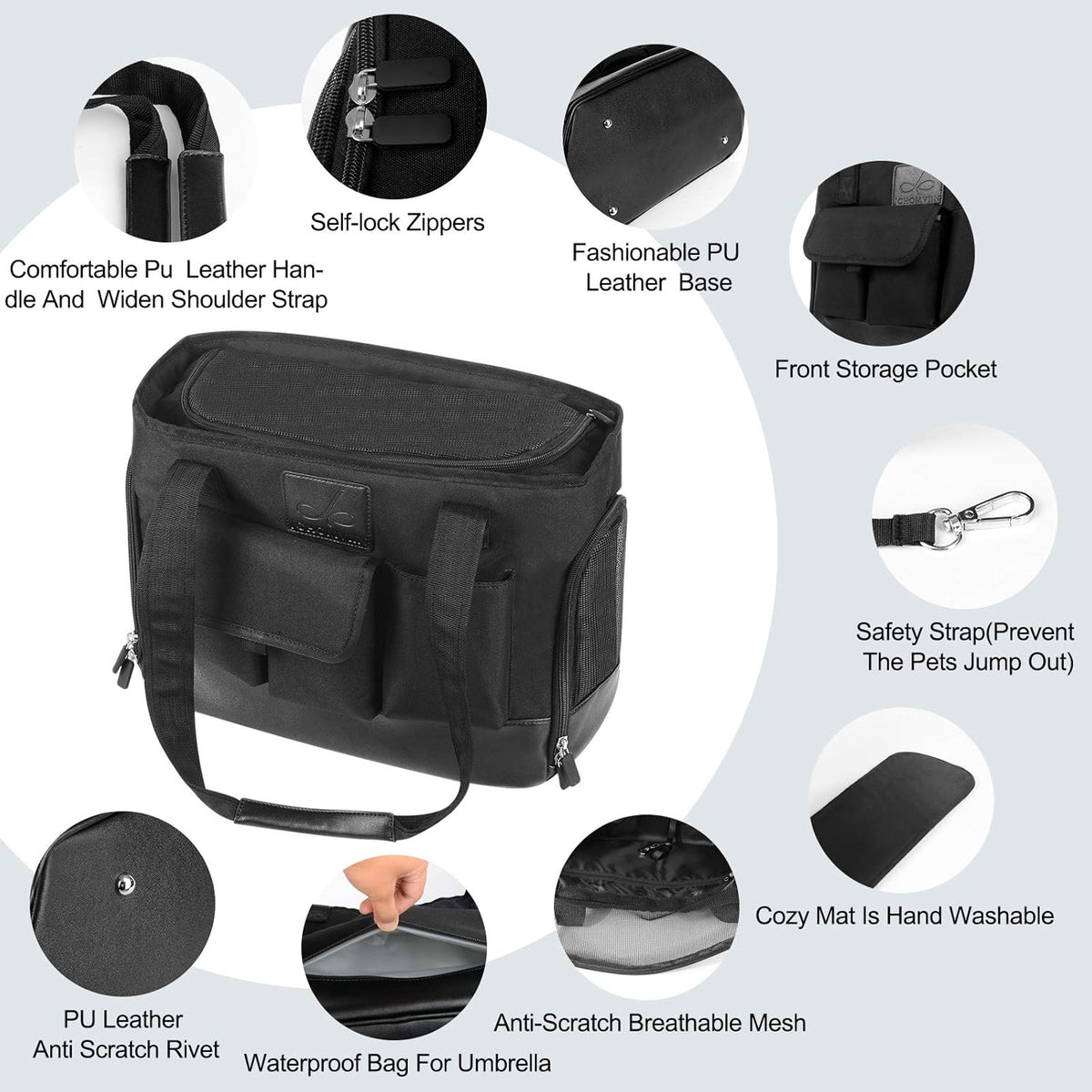 Cat Carrier, Dog Carrier, Pet Carrier, Foldable Waterproof Premium PU Leather Oxford Cloth Dog