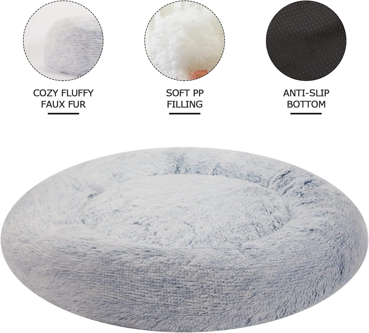 Bedfolks Calming Donut Dog Bed - 45 Inches Round, Plush for Extra Large Dogs, Anti-Anxiety