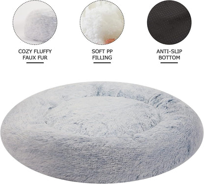 Bedfolks Calming Donut Dog Bed - 45 Inches Round, Plush for Extra Large Dogs, Anti-Anxiety