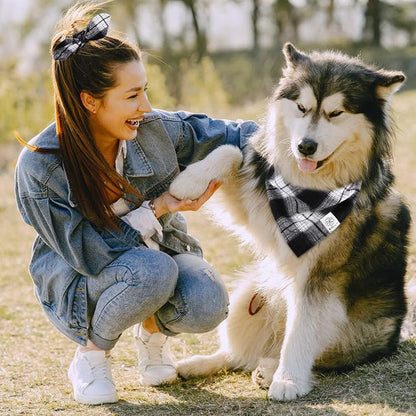 E-Clover Dog Bandanas & Matching Scrunchie Set Boy Plaid Dog Scarf Triangle Bandana Bibs for Medium