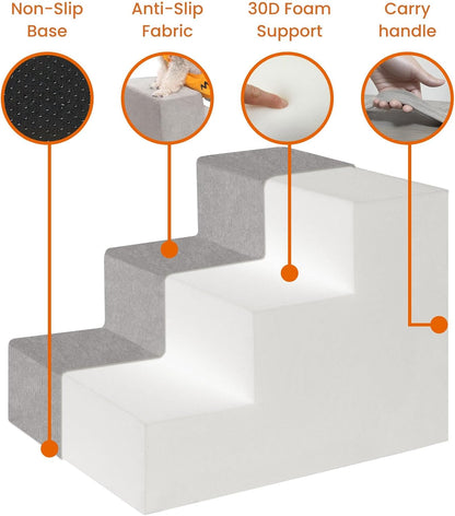 MEWANG Dog Stairs for Small & Medium Dogs and Old Cats –3/4/ 5 Steps High-Density Foam Pet Ramp for