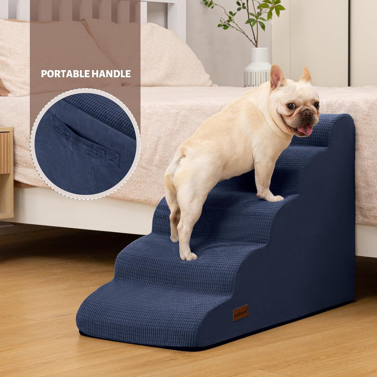 5-Step Dog Stairs and Ramp for High Bed, Non-Slip Sturdy Pet Steps for Small Dogs and Cats,22.2"