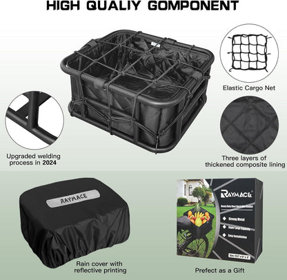 RAYMACE Rear Rack Bike Basket with Cargo Net and Liner Large Bicycle Basket Perfect Mount for