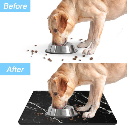 Rnivvi Dog Food Mat, 16" x 24" Marble Absorbent Dog Cat Bowl Mat for Food and Water, Cute Anti-Slip