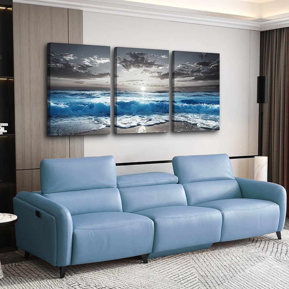 TTHYUEWS Black And White Beach Pictures Large Wall Decor For Living Room Canvas Wall Art For