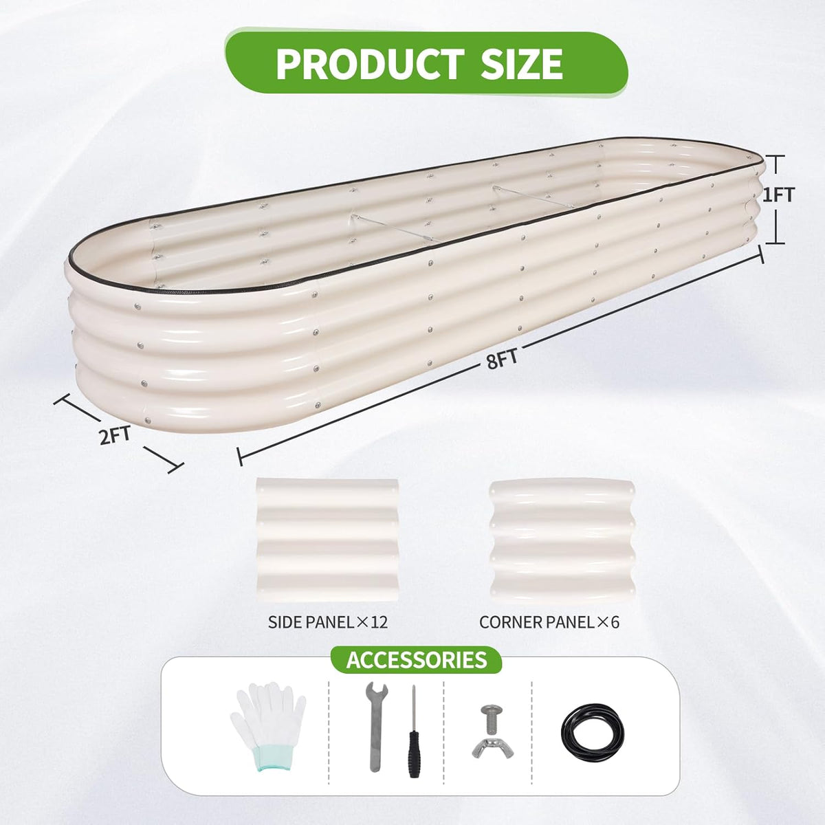 Galvanized Raised Garden Bed - 8x2x1FT Metal Planter Boxes Outdoor | Oval Steel Raised Bed Kit for