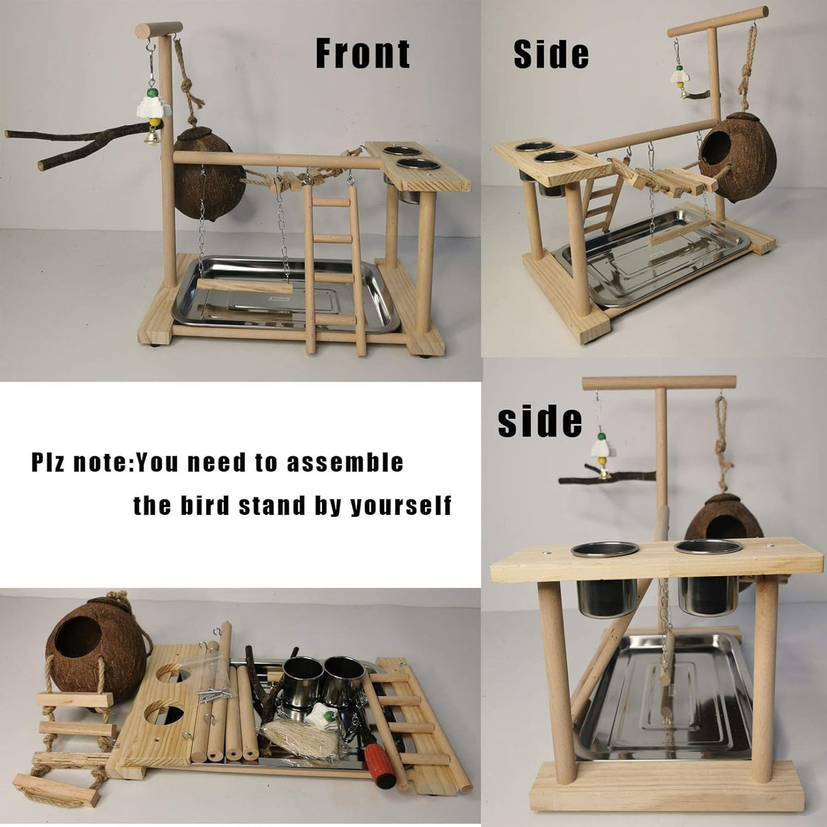 Parakeet Playground Bird Play Stand Natural Wood Perch Gym Parrots Nest Climb Swing Ladders with
