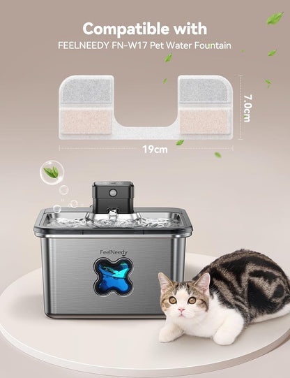 6 Pack Replacement Filters + 6 Pump Sponges for Cat Water Fountain [FN-W17] - 108oz/3.2L Pet Water