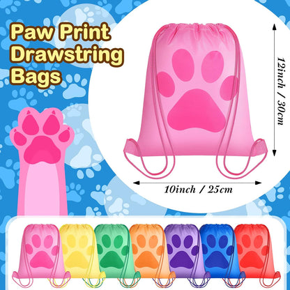 Yerliker 14 Pieces Paw Print Drawstring Bags Cute Paw Print Bags Bulk Reusable Dog Themed Party
