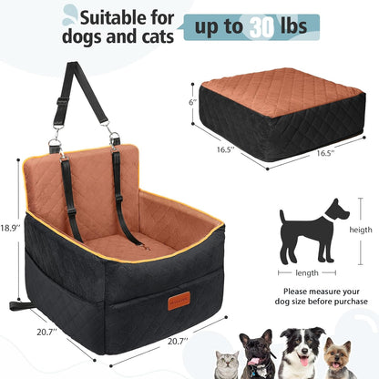 Small Dog Car Seat, Memory Foam Dog Booster Seats with Thick Cushion for Medium Dogs Under 35lbs
