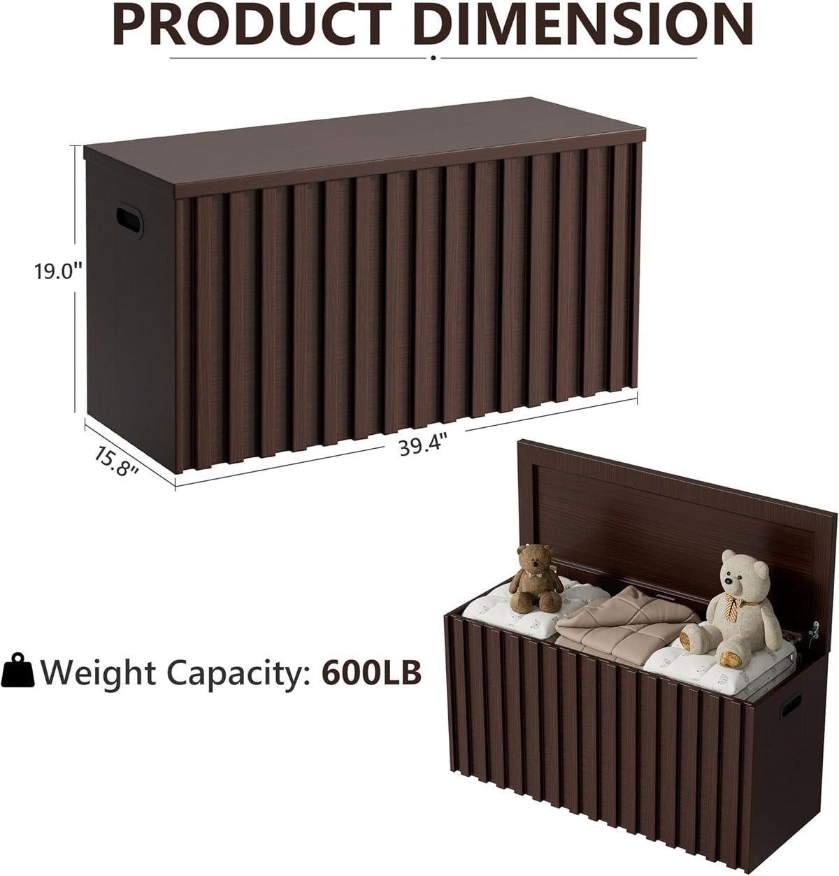 UEV Storage Bench Set of 2, 39.4" Wood Storage Trunk with 2 Safety Hinges, Sturdy Storage Chest