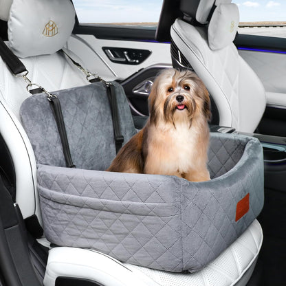 Dog Car Seat for Small Dogs Under 30lbs,Comfy & Safe Travel Bed with Washable Cover,2 Clip-On