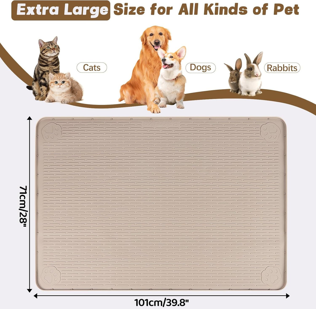 Cat Food Mat, 40" x 28" Extra Large Silicone Pet Feeding Mat with Raised Edge Pet Placemat for Food