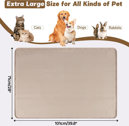 Cat Food Mat, 40" x 28" Extra Large Silicone Pet Feeding Mat with Raised Edge Pet Placemat for Food