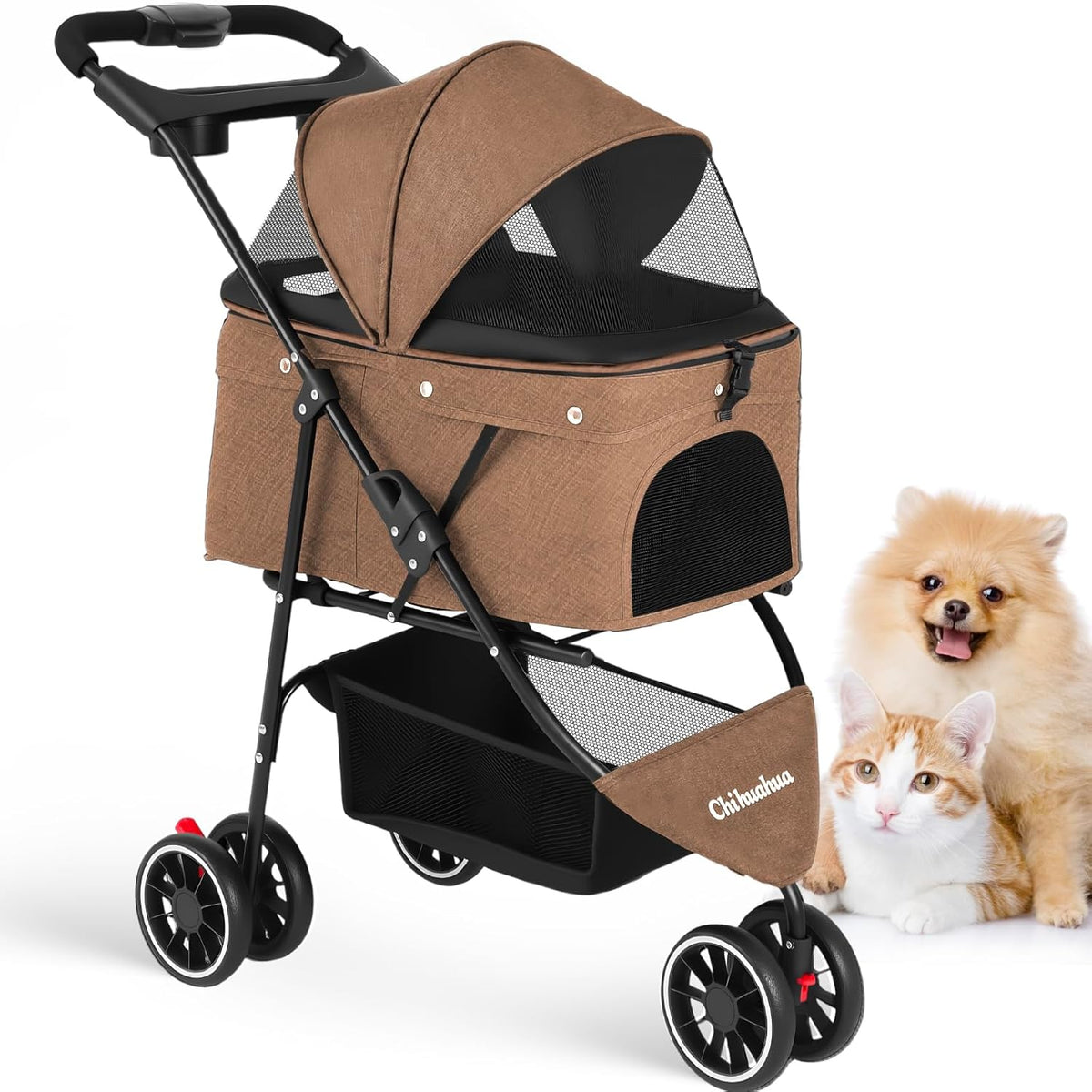 Pet Stroller,Dog Stroller for Small Medium Dogs Cats,3 Wheels,Foldable,with Breathable Mesh