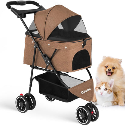 Pet Stroller,Dog Stroller for Small Medium Dogs Cats,3 Wheels,Foldable,with Breathable Mesh