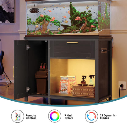 Bestier 40-50 Gallon Fish Tank Stand with Power Outlet&LED Light, 37x18 Heavy-Duty Metal Aquarium
