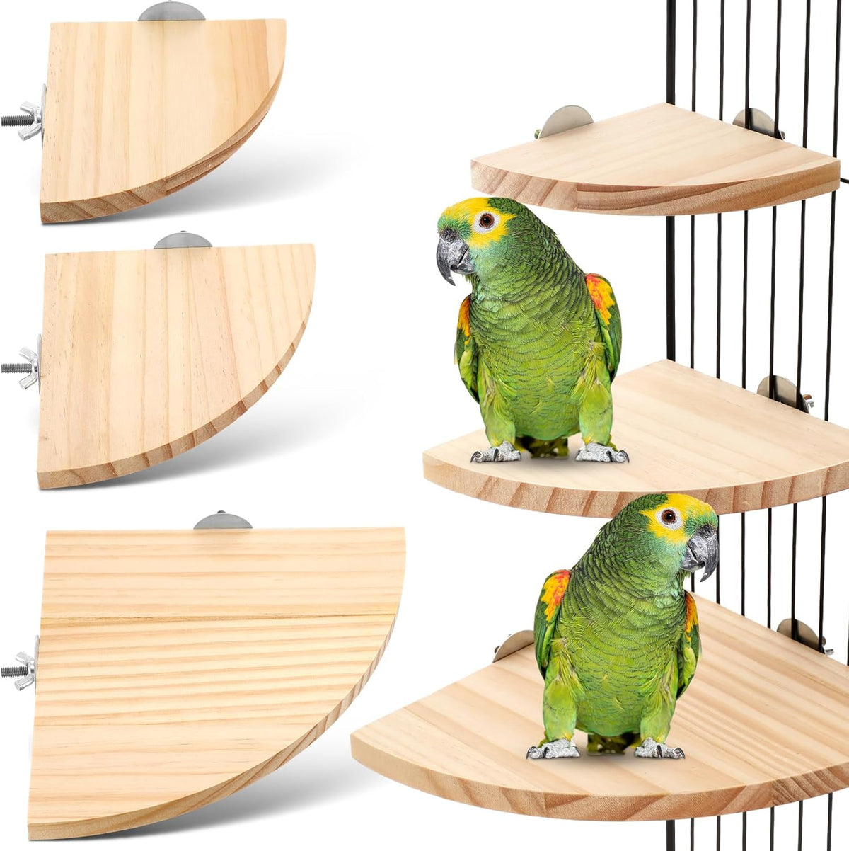 Wettarn 6 Pcs Bird Perch Platform Bird Corner Parrot Perch Corner Wooden Stand Sector Playground
