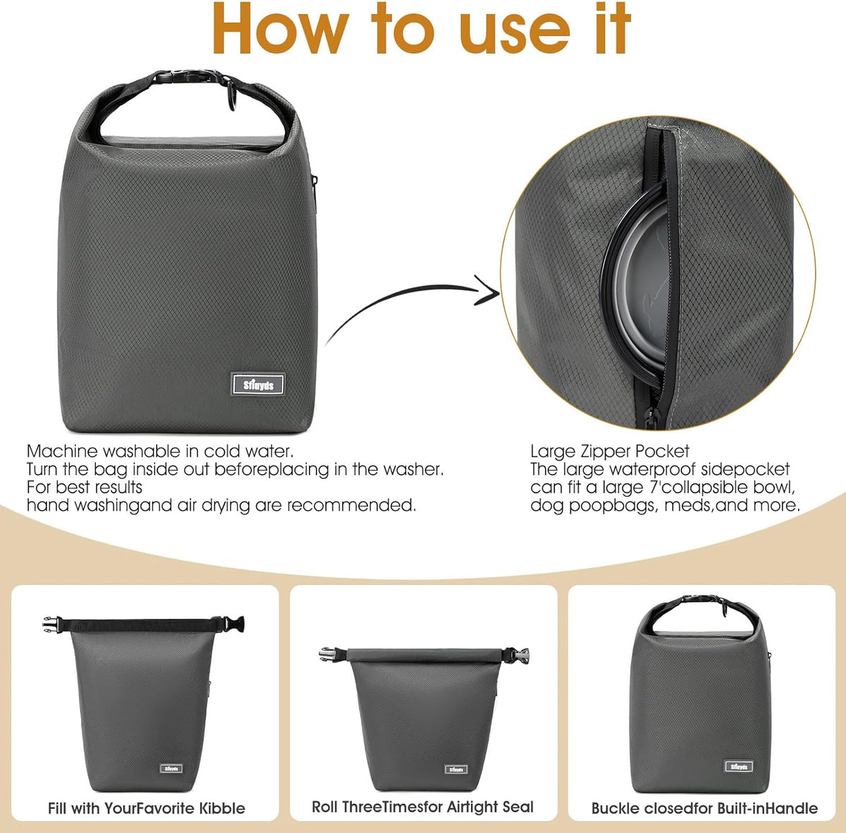 Waterproof Pet Food Storage Bag,Dog Food Container 12 lb w/2PCS Collapsible Dog Travel Bowls and