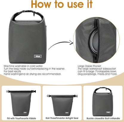 Waterproof Pet Food Storage Bag,Dog Food Container 12 lb w/2PCS Collapsible Dog Travel Bowls and