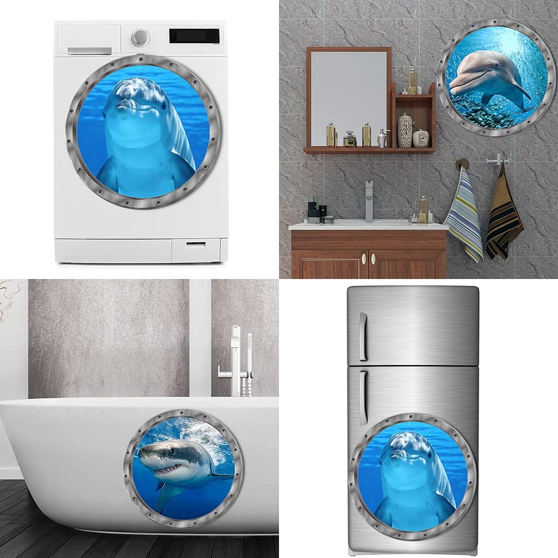 Ocean Animals World Under Sea Decor Includ Dolphins Sharks 3 Pcs Removable 3D Peel and Stick Vinyl