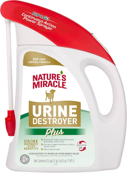 Nature's Miracle Urine Destroyer Plus for Dogs with Flip & Go Sprayer, 64 Ounces, Enzymatic Formula