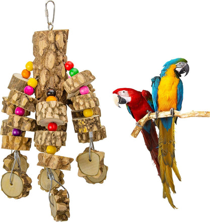 MYFAMIREA Parrot Chewing Toys Bird Toys Natural Wood Bird Toys Parakeet Cage Hammock Hanging Toy