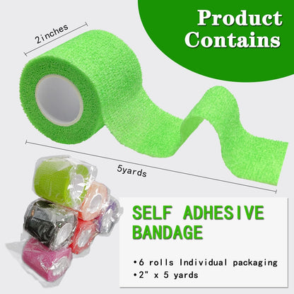 Self Adhesive Tape Wrap- 6 Rolls,Non-Woven Self Adherent Vet Wrap Tape,2in x 5Yard | Cohesive