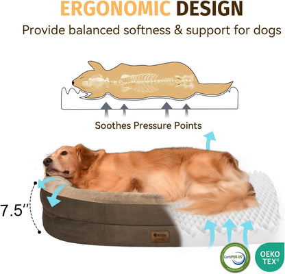 Orthopedic Waterproof Large Dog Bed: Memory Foam Washable Dog Bed with Bolsters - XXL Orthopedic