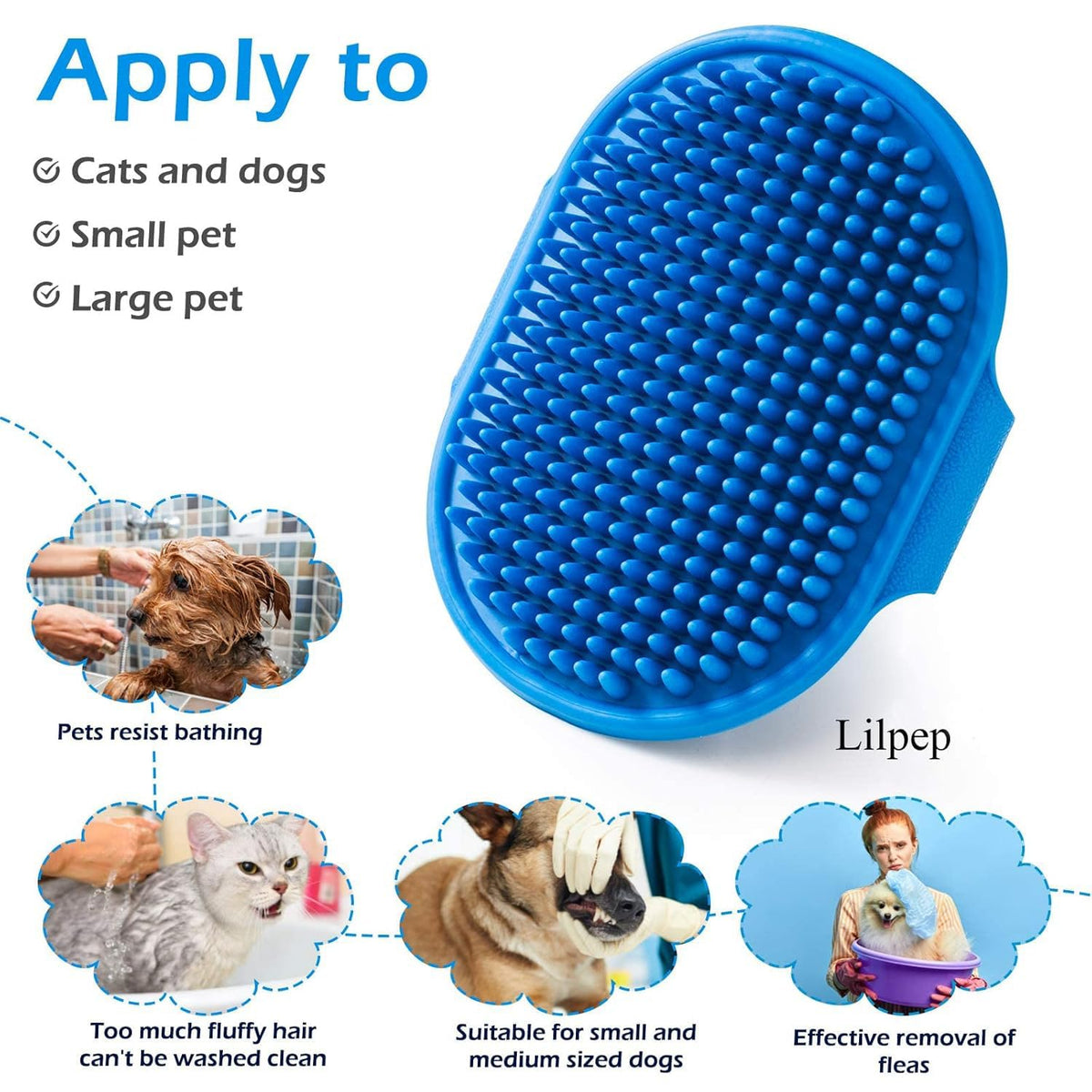 Dog Grooming Brush, Lilpep Pet Shampoo Bath Brush Soothing Massage Rubber Comb with Adjustable Ring