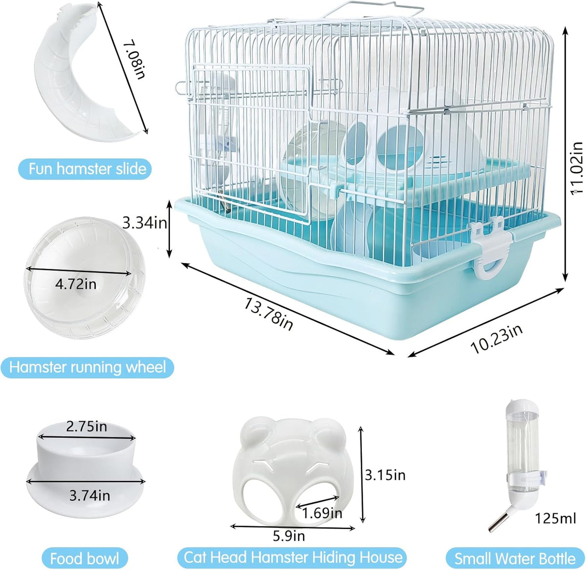 PINVNBY Dwarf Hamster Cage, Small Animal Cages, 2-Tier Travel Portable Mouse Cage Hamster Carrier