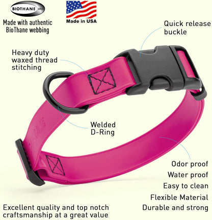 Dogline Biothane Waterproof Dog Collar with Quick Release Buckle Strong Coated Nylon Webbing with