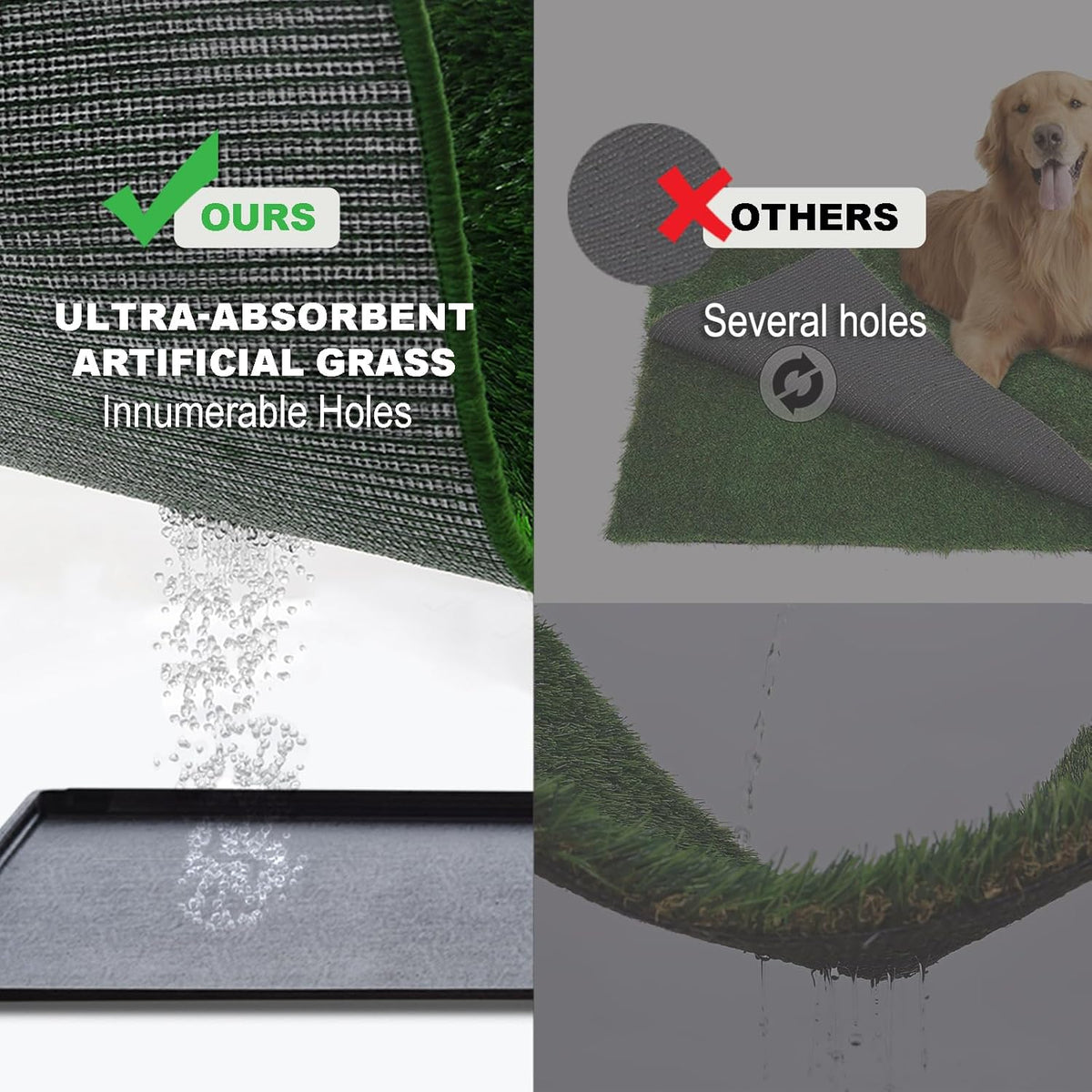 Dog Grass Pad with Tray Small 23" x 16", Dog Potty (No Grate) with Ultra-Absorbent Artificial Grass