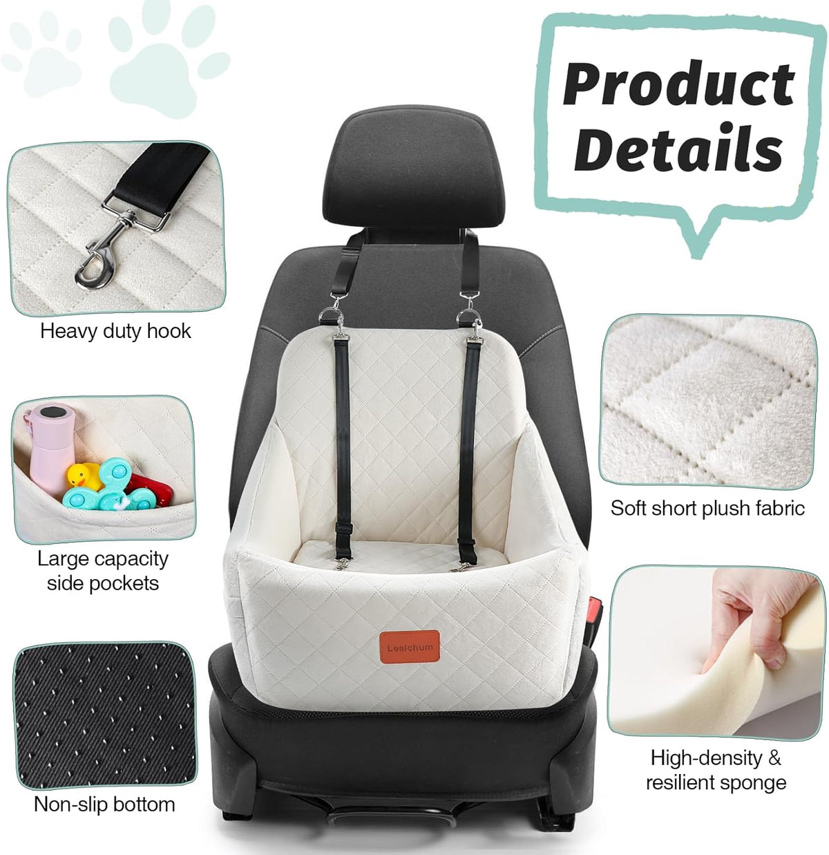 Dog Car Seat for Medium Dogs,Easy to Install with Adjustable Straps,Anti-Slip Bottom,Fully