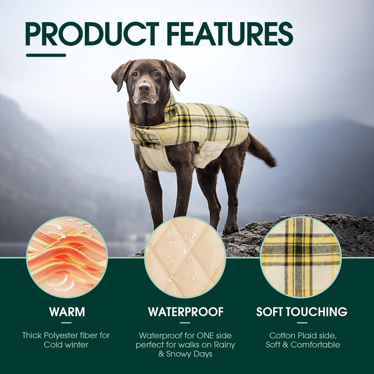 Kuoser Warm Dog Coat, Waterproof Dog Jacket for Extra Large Dogs, Adjustable Durable XXL Doggie