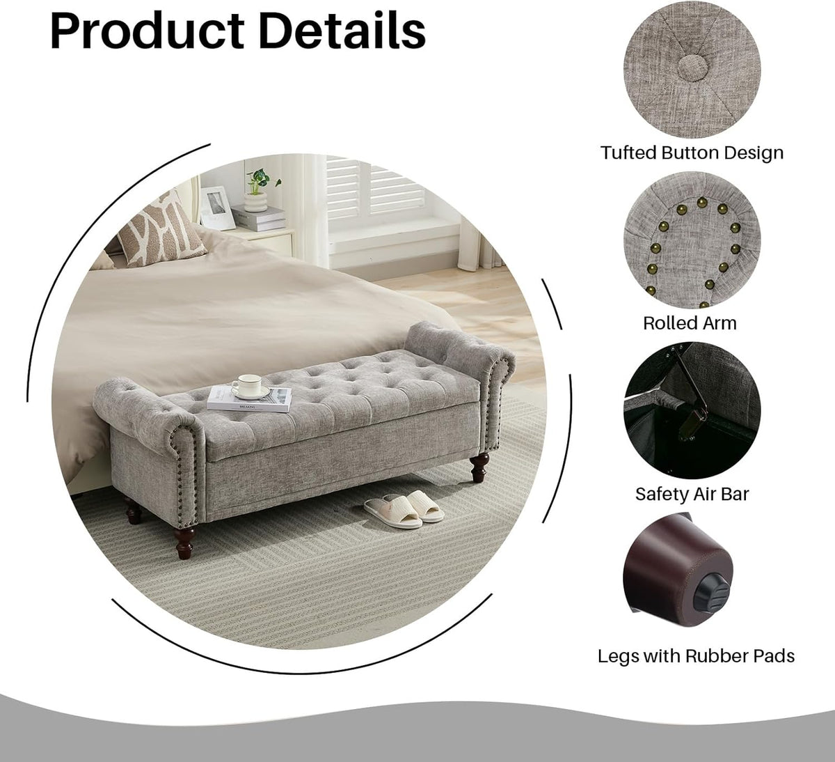 58.1'' Storage Bench Upholstered Chenille End of Bedroom Bed Bench Ottoman with Tufted Cushioned