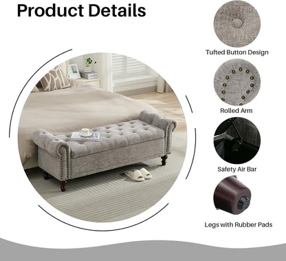 58.1'' Storage Bench Upholstered Chenille End of Bedroom Bed Bench Ottoman with Tufted Cushioned