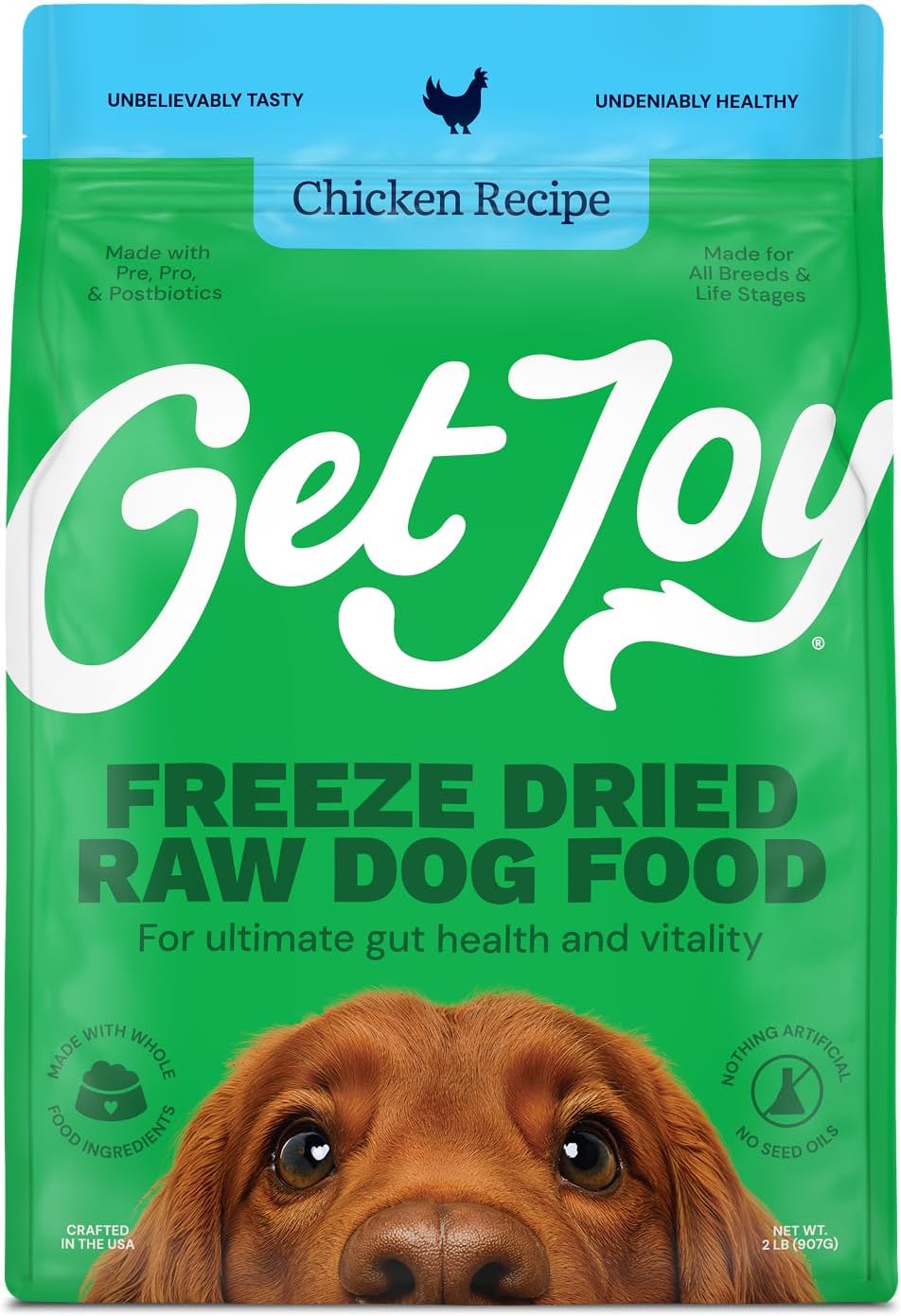 Get Joy Gut Health Fresh Freeze Dried Raw Meal, Chicken Recipe, 16 Ounce Bag, Dog Food for Dogs of