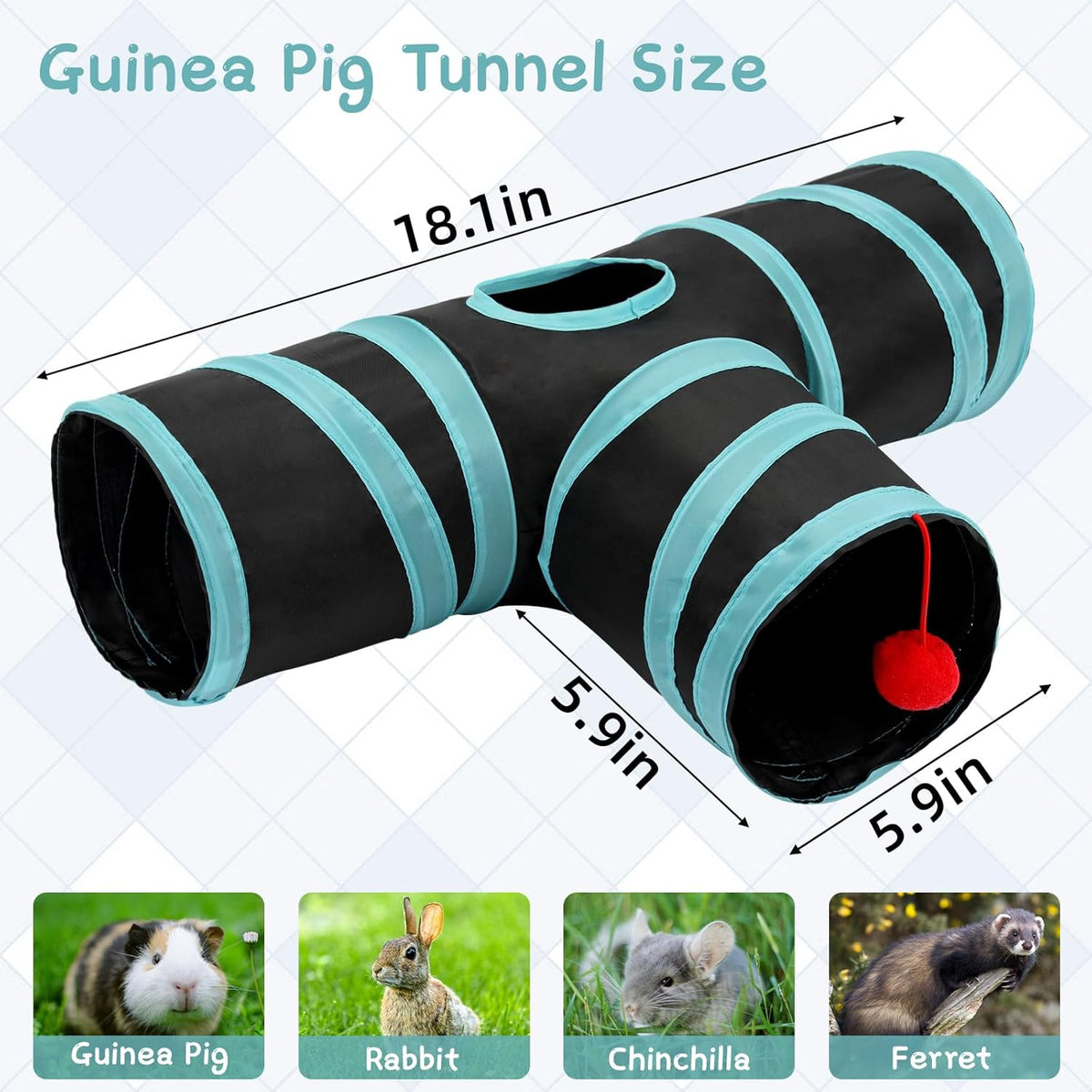 Rypet Guinea Pig Tunnel, 3 Way Collapsible Rabbit Tunnel, Small Pet Tunnels and Tubes with